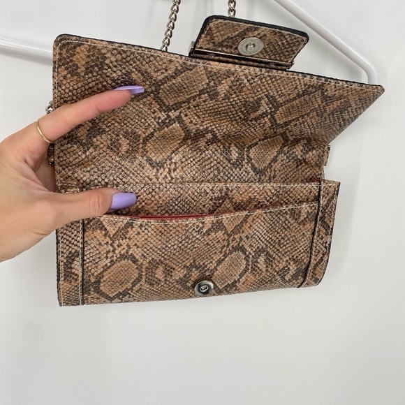 GUESS Snakeskin Clutch Handbag With Silver Shoulder Chain - Picture 3 of 14